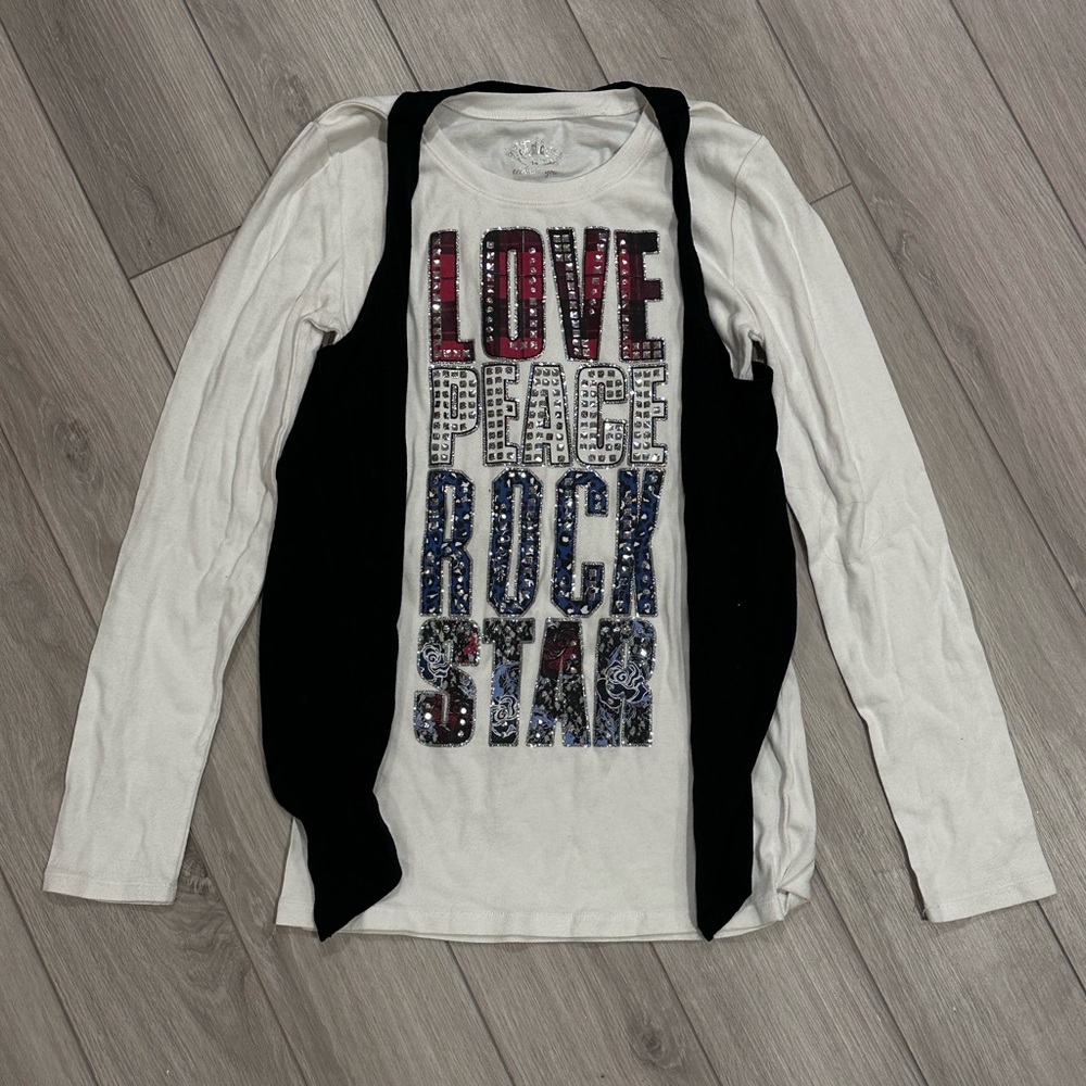 Vtg Girls Justice long sleeve glitter faux vest shirt size 14